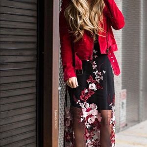 Black floral sheer overlay dress formal